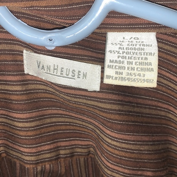 VAN Heusen Brown & Copper Striped Button Up Long Sleeve Shirt w/ pocket Size L - Picture 3 of 4